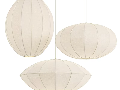 Modern Linen Pendant Lights with Oval and Round Shapes for Contemporary Home Decor 3d model