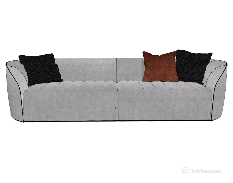 Comfortable Modern Gray Upholstered Sectional Sofa With Black And Brown Pillows 3d model