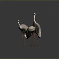 Three White Cranes Standing on Circular Platform With Dark Background Scene 3d model