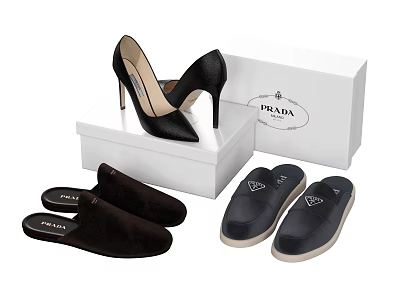 Prada Shoes Collection Featuring High Heels and Slippers with Branded Box 3d model