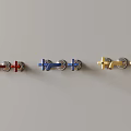 Red Blue And Gold Modern Faucet Designs Displayed In A Row On Gray Background