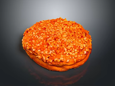 Golden Brown Round Pastry Topped with Crushed Nuts and Sweet Glaze 3d model