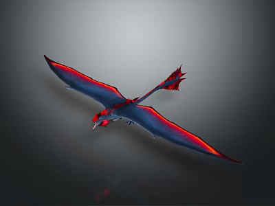 Mythical Flying Dragon Character With Red And Blue Wings And Spiked Tail In Flight 3d model