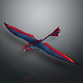 Mythical Flying Dragon Character With Red And Blue Wings And Spiked Tail In Flight