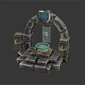 Decorative Stone Arch Structure With Blue Cauldron For Home Household Items 3d model