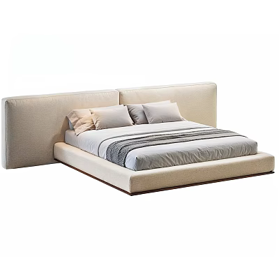 Modern Comfortable Double Bed Design With Upholstered Headboard Soft Pillows And Neutral Linen Sheets 3d model