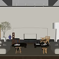 Modern Living Room Interior With White Sofas Fireplace Floor Lamp And Wooden Coffee Tables