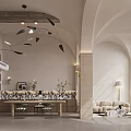 Loft Living Room Interior With Arched Ceilings Large Windows And Modern Decor