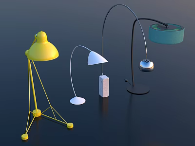 Modern Floor Lamps Featuring Yellow White Blue Silver With Curved Arms And Tripod Stands 3d model