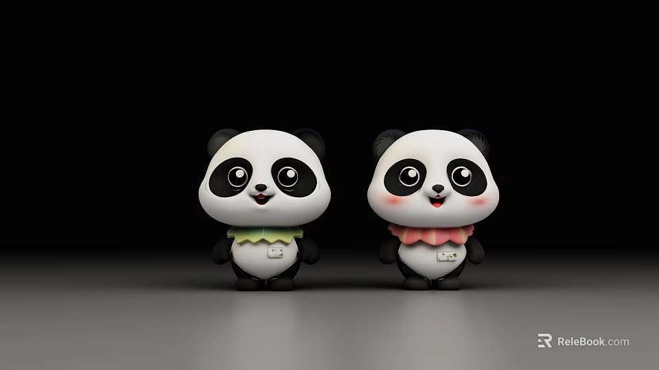Two Cute Panda Plush Toys With Adorable Cartoon Faces And Soft Material 3d model 