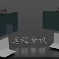 Modern Computer Monitors with Webcams on Stands for Remote Meeting Setup 3d model