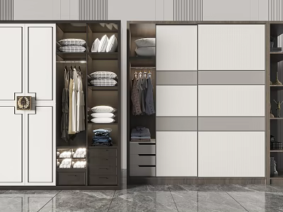 Modern Wardrobe Interior Design With Sliding Doors Hanging Clothes Folded Garments And Storage Drawers 3d model