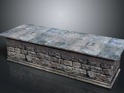 Rustic Stone Bench With Brick Base And Weathered Slate Top Design 3d model