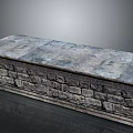 Rustic Stone Bench With Brick Base And Weathered Slate Top Design 3d model