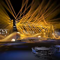 Stage With Golden Dynamic Lighting Effects And Modern Backdrop Design Setup 3d model