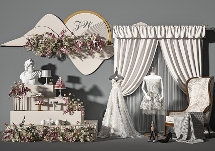 Modern Meichen Wedding Decoration Window Wedding Dress Display Floriculture Ornaments 3d model