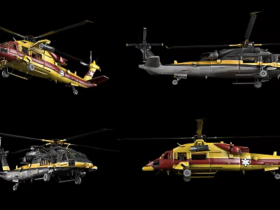 Colorful Military And Civilian Helicopters With Diverse Designs And Paint Colors 3d model