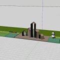 Modern Commercial Landscape With Wooden Structures And Children's Outdoor Activity Space