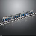 Modern Blue And White Train Model On Tracks With Reflective Surface 3d model