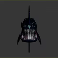 Bioluminescent Deep Sea Creature Character With Long Glowing Tentacles Sharp Teeth And Blue Spots
