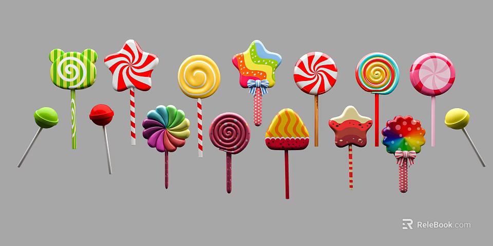 Fun Colorful Assorted Lollipops With Various Shapes And Bright Colors 3d model 