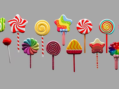 Fun Colorful Assorted Lollipops With Various Shapes And Bright Colors 3d model