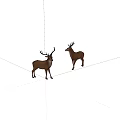 Two Brown Deer With Antlers Standing On White Background 3d model