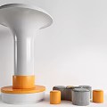 Modern White Column with Orange Base and Small Cylindrical Stools in Gray and Orange 3d model
