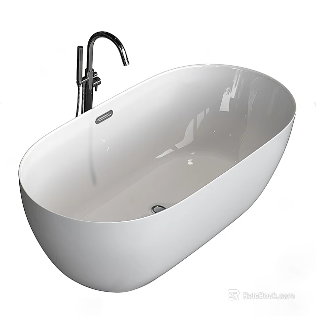 Elegant Modern White Freestanding Bathtub Featuring Smooth Surface and Chrome Faucet 3d model 