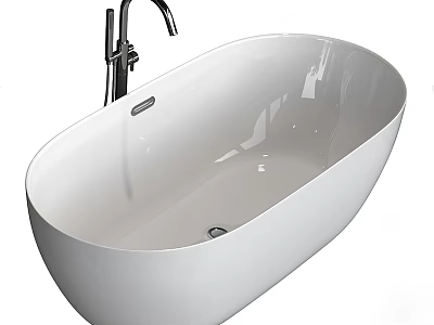 Elegant Modern White Freestanding Bathtub Featuring Smooth Surface and Chrome Faucet 3d model