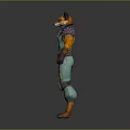 Stylized 3D Fox Character Standing In Green Overalls With Orange Fur And Tool Belt