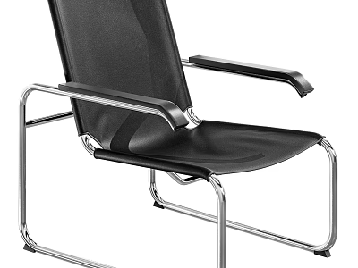 Black Mesh Leisure Chair With Silver Metal Frame And Armrests In Modern Style 3d model