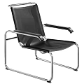 Black Mesh Leisure Chair With Silver Metal Frame And Armrests In Modern Style