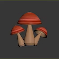 Three Red Striped Vegetable Mushrooms in Decorative Cartoon Style with Brown Base