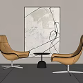 Yellow Modern Lounge Chairs With Metal Legs Round Black Table And Abstract Art