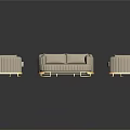 Modern Elegant Sofa Coffee Table Combination With Beige Upholstery Golden Trim And Marble Top
