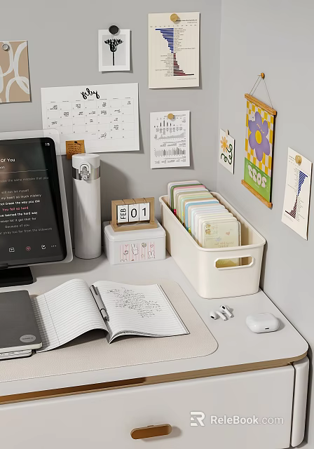 Desktop Decorative Ornament Set With Storage Box Wall Art Calendar And Stationery 3d model 
