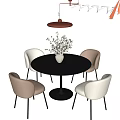Cream style dining table and chair combination round dining table dining chair four-person dining table and chair minimalist dining table restaurant chandelier 3d model