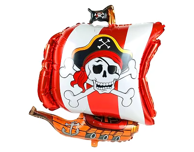 Fun Pirate Ship Balloon With Red White Stripes Skull Crossbones And Orange Hull 3d model Fun Pirate Ship Balloon With Red White Stripes Skull Crossbones And Orange Hull 3d model