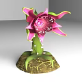 Vibrant Pink Flower With Spotted Center And Green Stem On Root Base