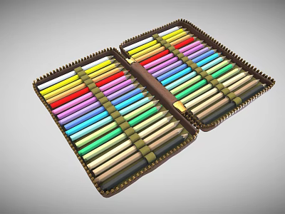 Open Leather Pouch With Neatly Arranged Vibrant Colored Pens In Organized Rows 3d model