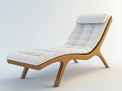 Modern Wooden Frame Lounge Chair With White Padded Cushion And Sleek Design 3d model
