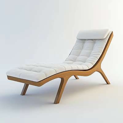Modern Wooden Frame Lounge Chair With White Padded Cushion And Sleek Design 3d model