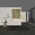 Modern Interior With Abstract Wall Art Gray Rug And Natural Light Elements 3d model