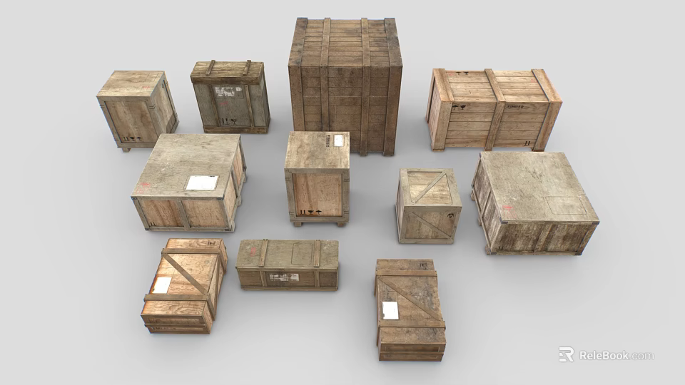 Industrial Equipment Storage Wooden Crates in Various Sizes and Styles 3d model 