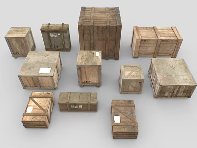 Industrial Equipment Storage Wooden Crates in Various Sizes and Styles 3d model
