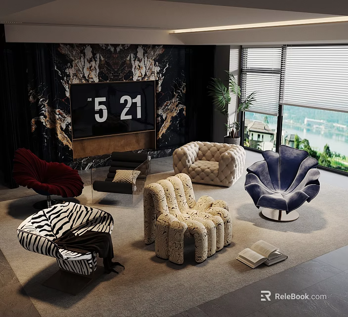 Abstract Shape Sofa Collection In Modern Living Room With Various Designs And Stylish Decor Elements 3d model