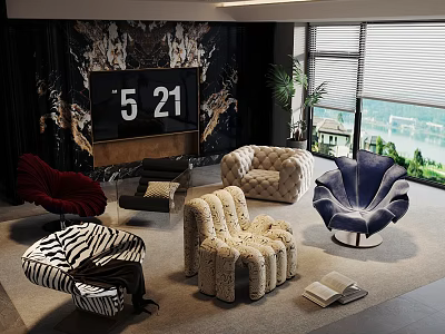 Abstract Shape Sofa Collection In Modern Living Room With Various Designs And Stylish Decor Elements 3d model