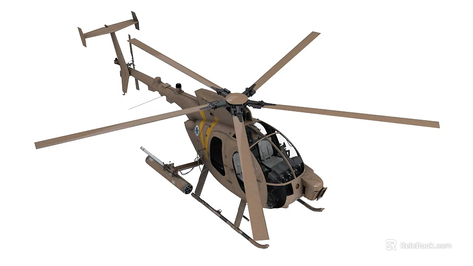 Tan Military Utility Helicopter With Rotors Weapon Systems Cockpit And Landing Gear 3d model 