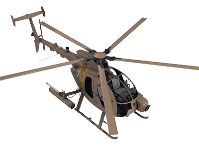 Tan Military Utility Helicopter With Rotors Weapon Systems Cockpit And Landing Gear 3d model